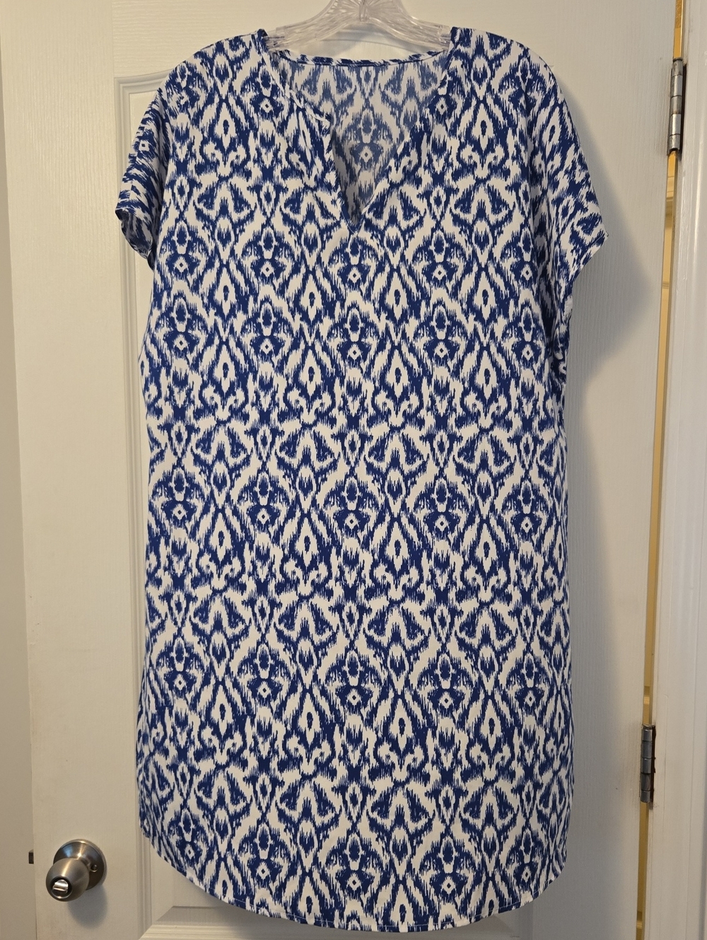 2/$20 SHEIN Blue and White Ikat Tunic Dress, Size XL